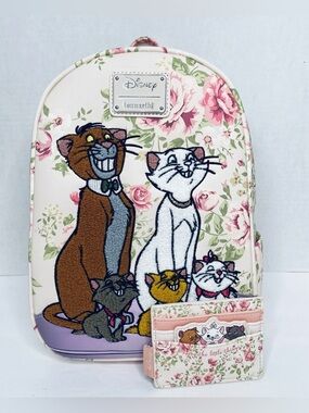 NWOT Loungefly Disney Aristocats floral chenille backpack w/cardholder